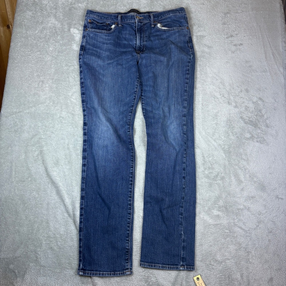 Lucky Brand Jeans Men 36x34 121 Slim Blue Whiskered Faded Stretch Denim